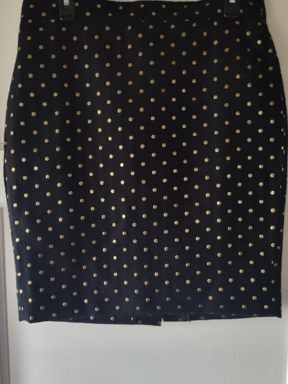 J. Crew Black Pencil Skirt with Gold Polka Dots